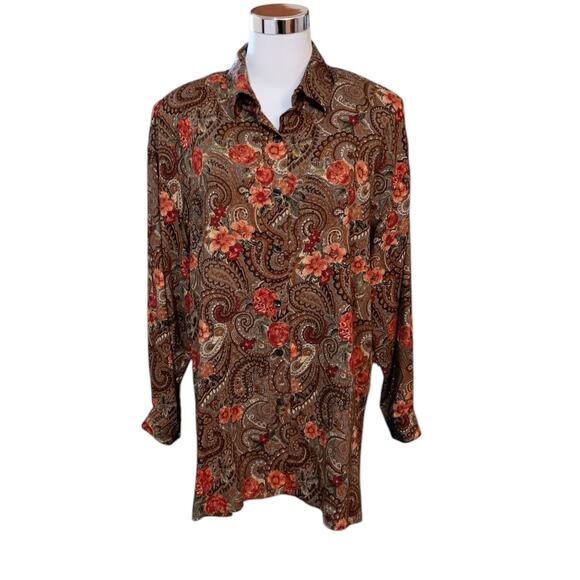 VINTAGE 80s 90s Floral Blouse Tunic Top LG Paisley Romantic Office Career Casual - Picture 1 of 10